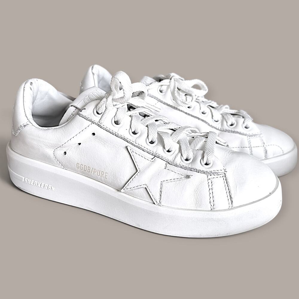 Golden Goose Purestar White Leather Sneakers Size 37 Authentic Authenticated